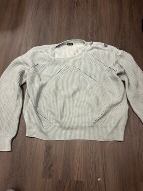 GUESS Cream Crewneck Knit Sweater with Shoulder Buttons